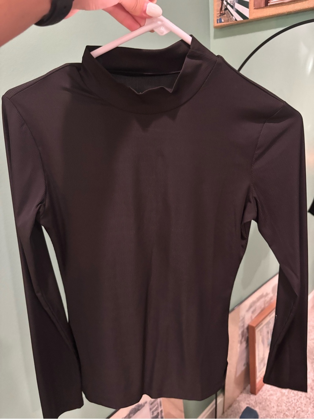 SHEIN Black Ribbed Mock Neck Long Sleeve Top